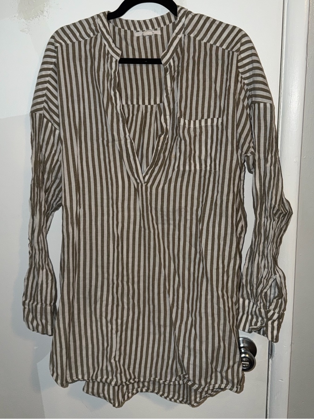 O'Neill Brown & White Striped Button-Up Swim Cover Up Shirt